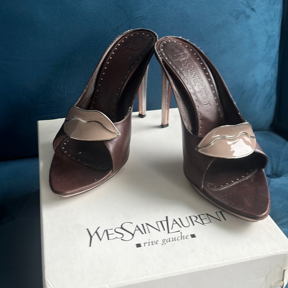 Yves Saint Laurent Brown and Cream Heels